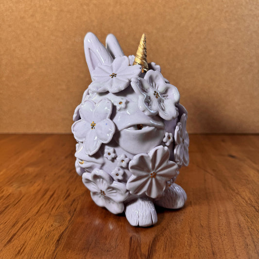 Purple Porcelain Floral Bunny Vase with Real Gold