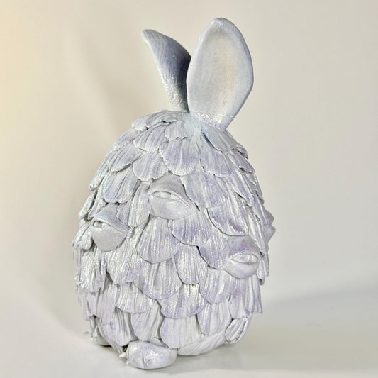Purple Porcelain Handmade Bunny Floral Sculpture