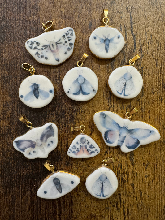 Gold & Porcelain Moth Charms