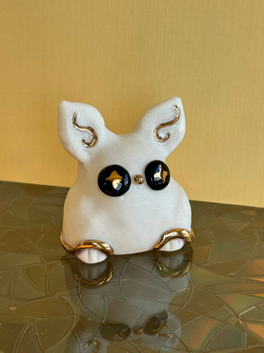 Mini Porcelain Bunny Sculpture: Real Gold Accents