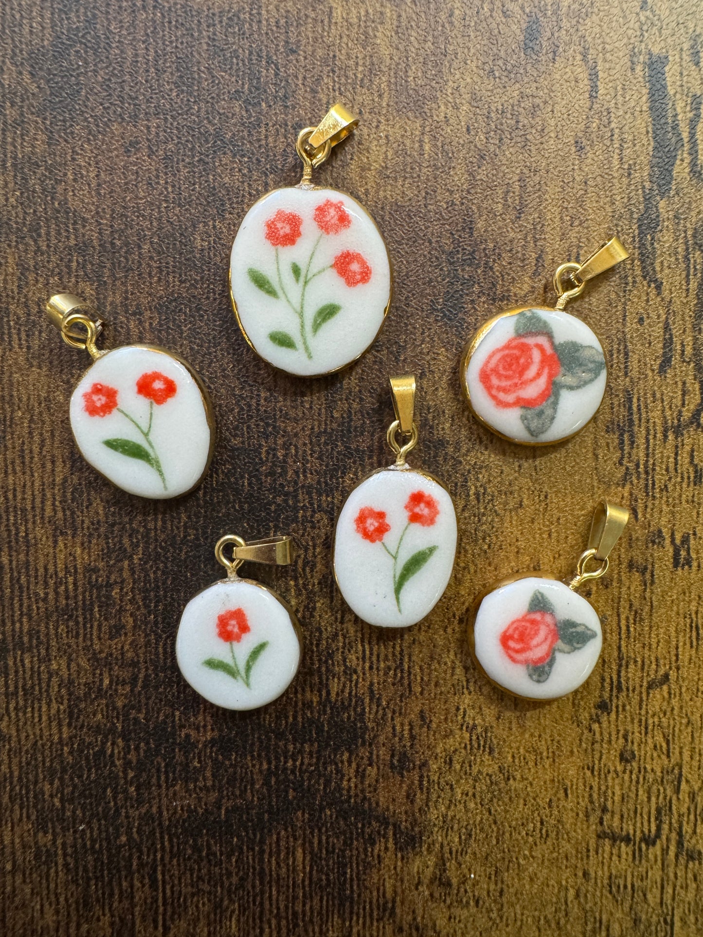 Gold & Porcelain Flower Charms