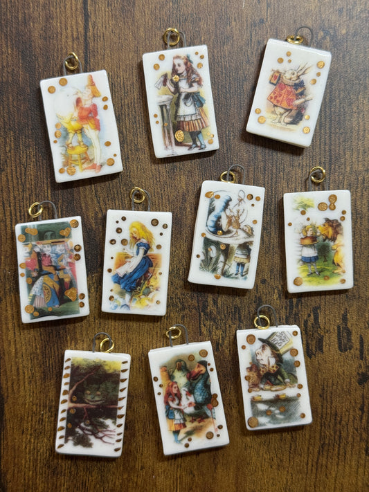 Alice in Wonderland Porcelain Pendant: Handmade Real Gold Charm