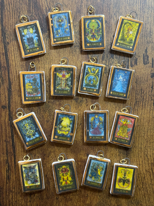 Gold & Porcelain Tarot Card Pendant