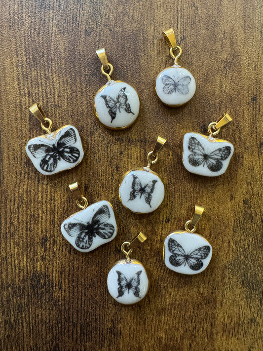 Gold & Porcelain Butterfly Charms