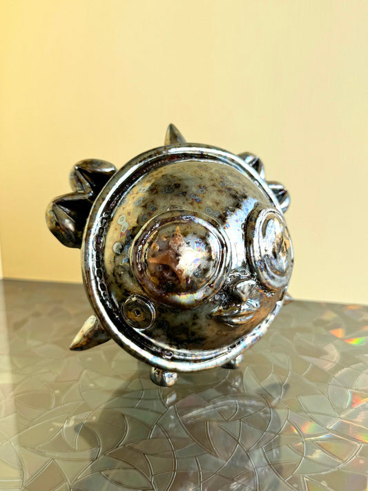 Metallic Sun Monster Sculpture: Gold Starry Eyes