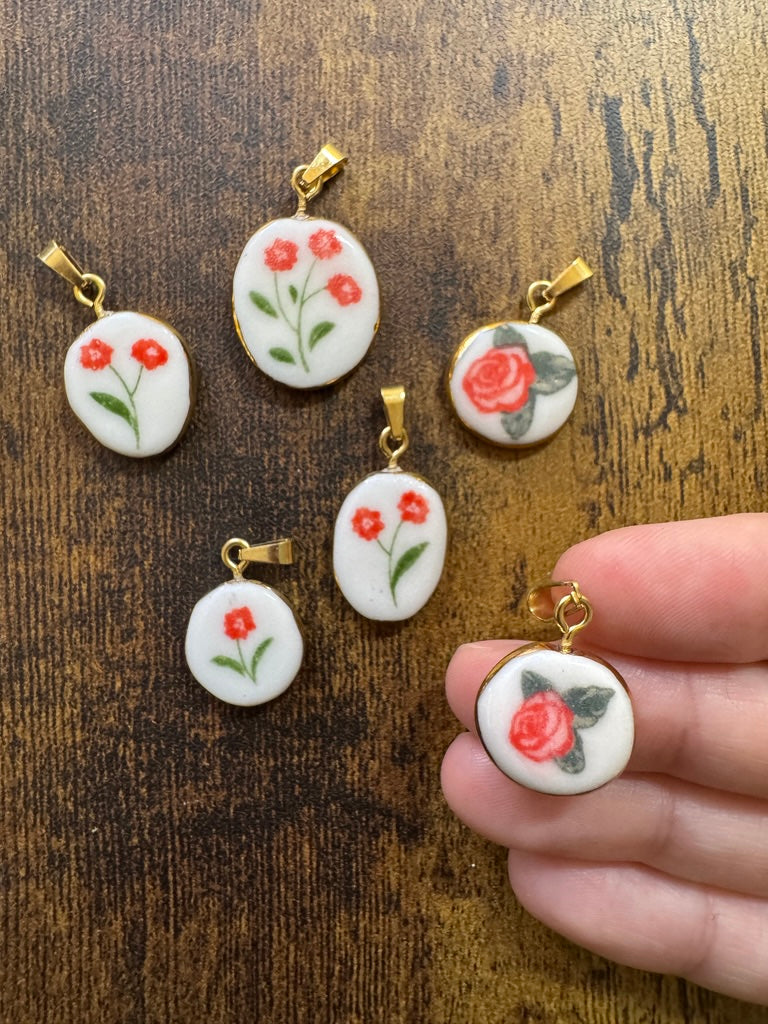 Gold & Porcelain Flower Charms