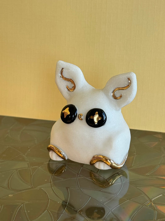 Mini Porcelain Bunny Sculpture: Real Gold Accents