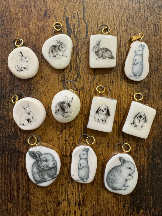 Gold & Porcelain Bunny Pendant Charms