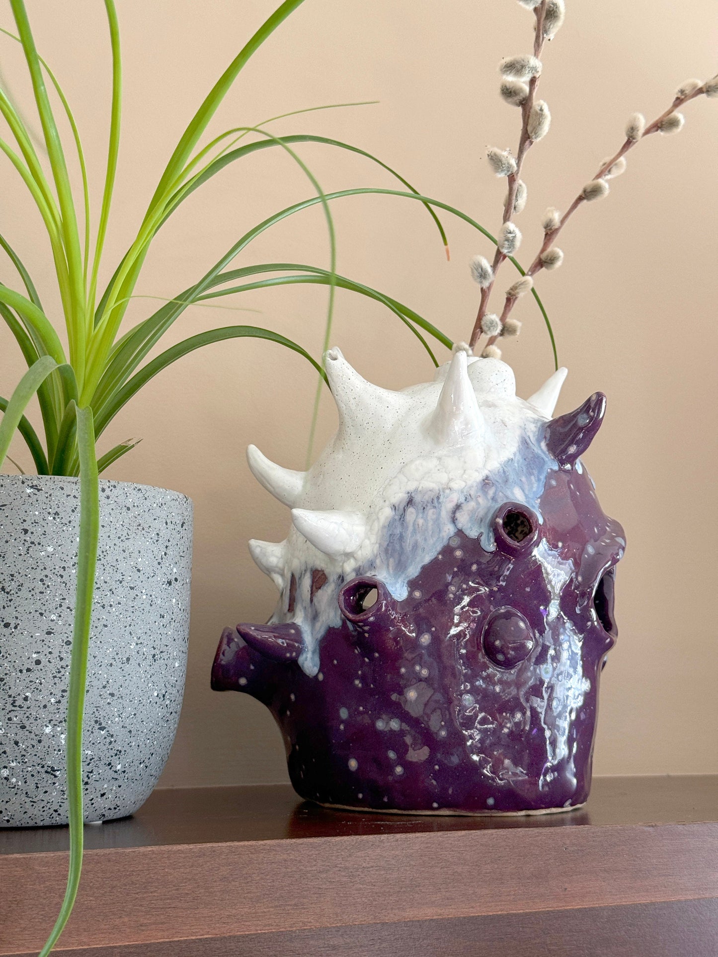 Purple Crystal Handmade Ceramic Monster Vase