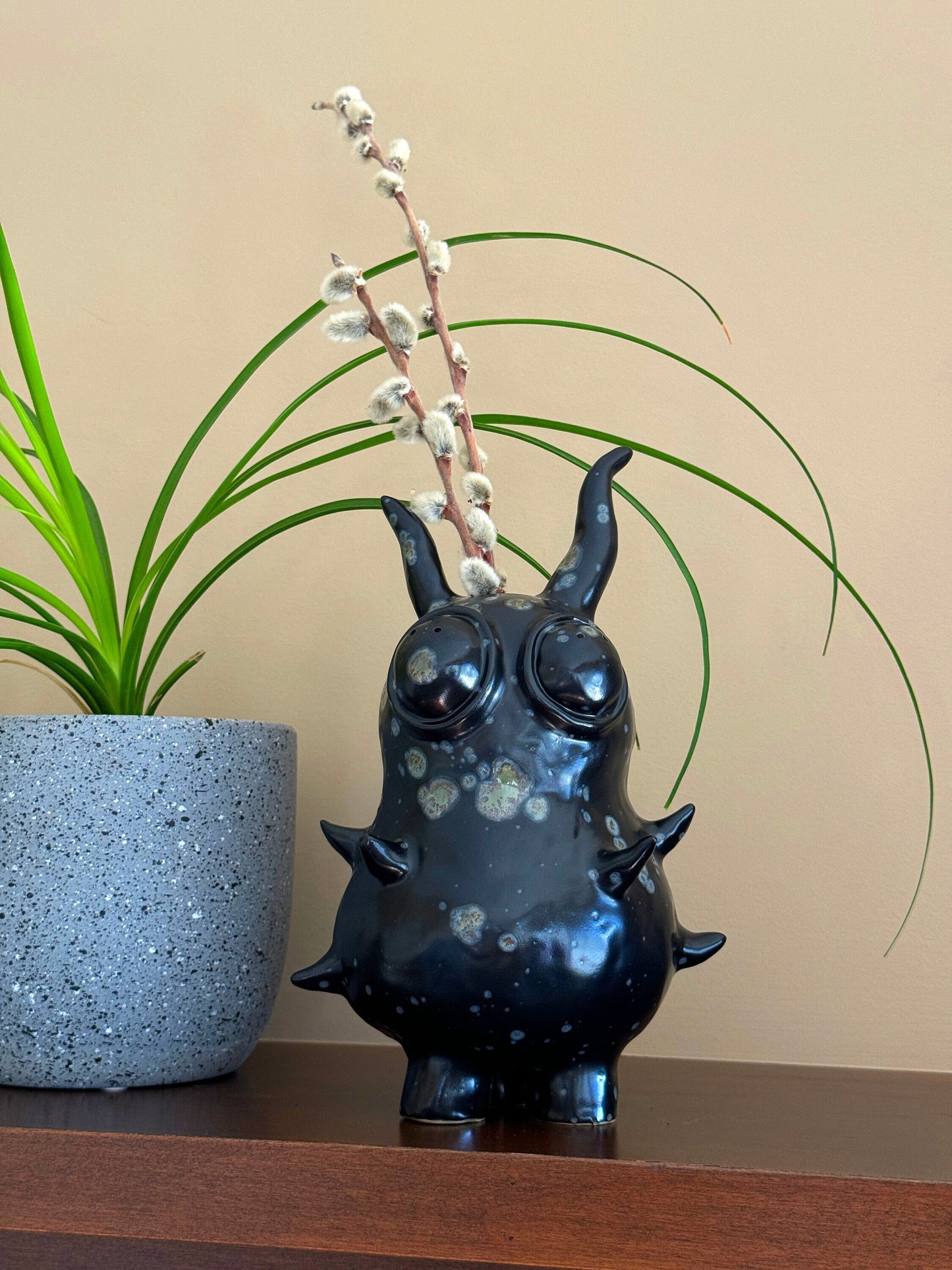 Spiked Black Bug Ceramic Vase