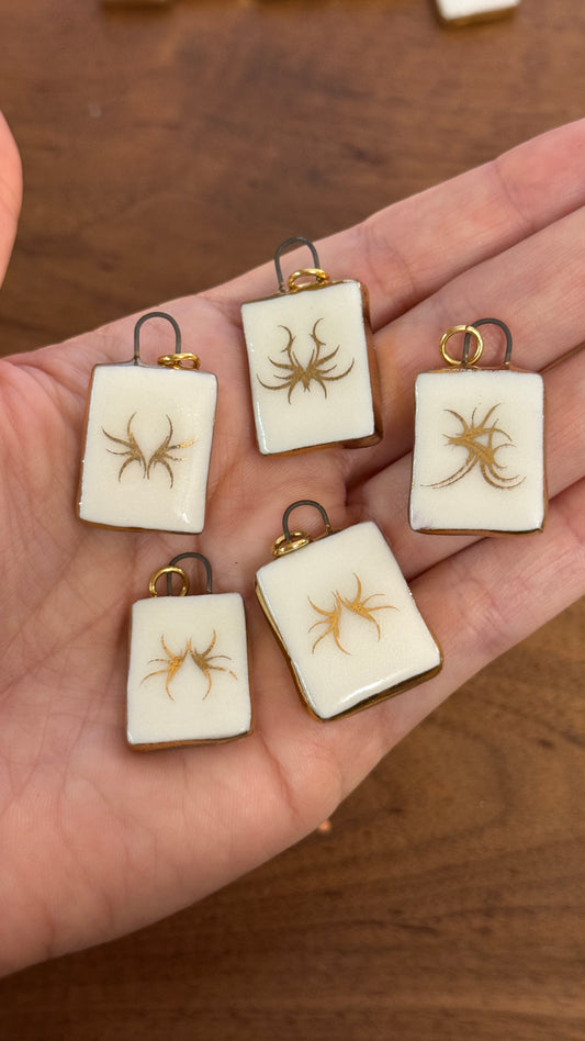 Gold & Porcelain Cyber Sigilism Tattoo Pendant Charms