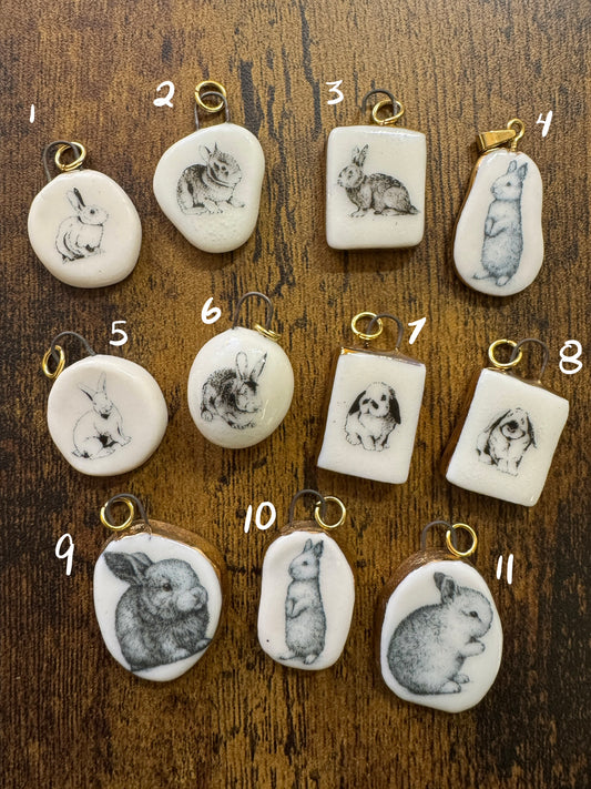 Gold & Porcelain Bunny Pendant Charms