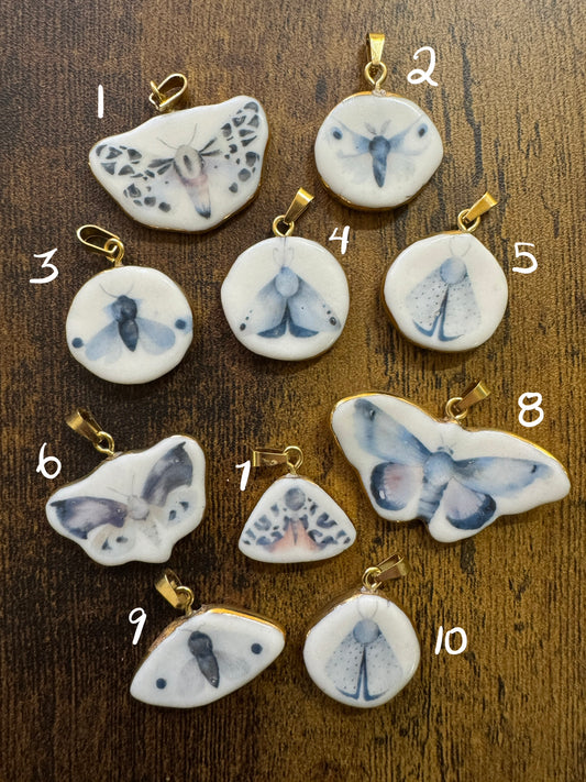 Gold & Porcelain Moth Charms