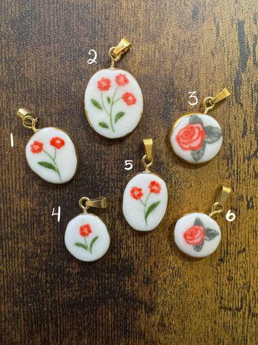 Gold & Porcelain Flower Charms