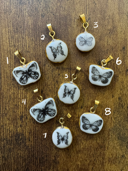 Gold & Porcelain Butterfly Charms