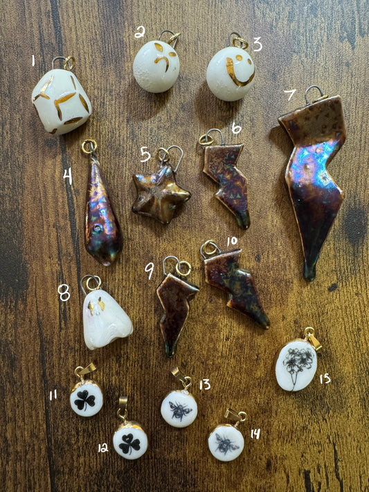 Porcelain & Gold Handmade Pendant Charms, Rings, Jewelry