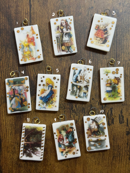 Alice in Wonderland Porcelain Pendant: Handmade Real Gold Charm