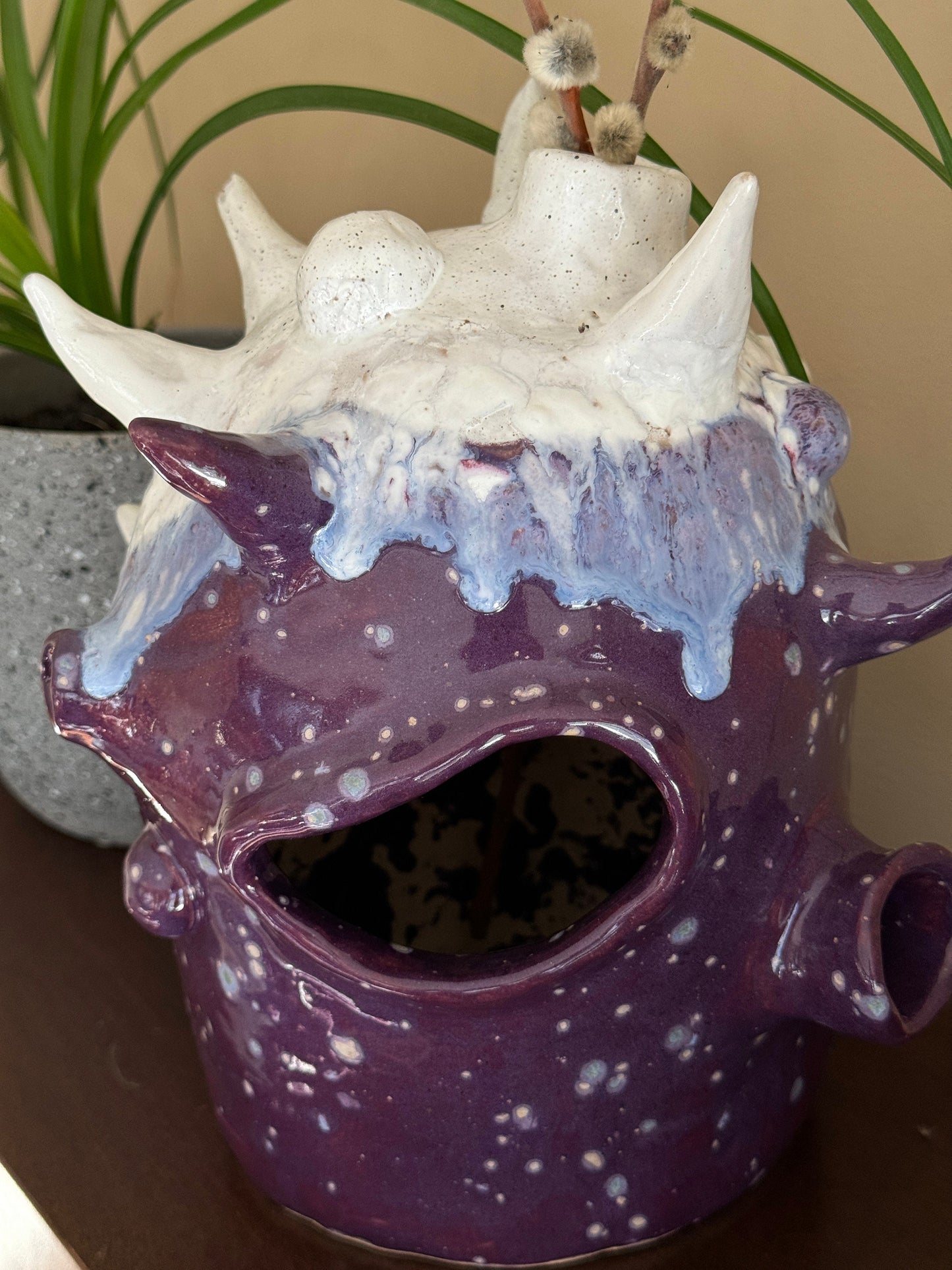 Purple Crystal Handmade Ceramic Monster Vase