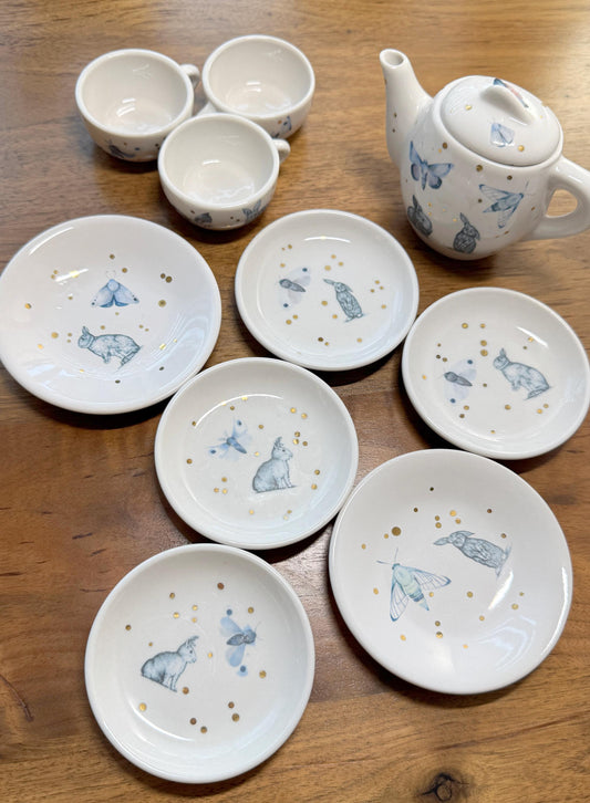 Mini Fairytale Porcelain Tea Set, Real Gold Jewelry Dishes