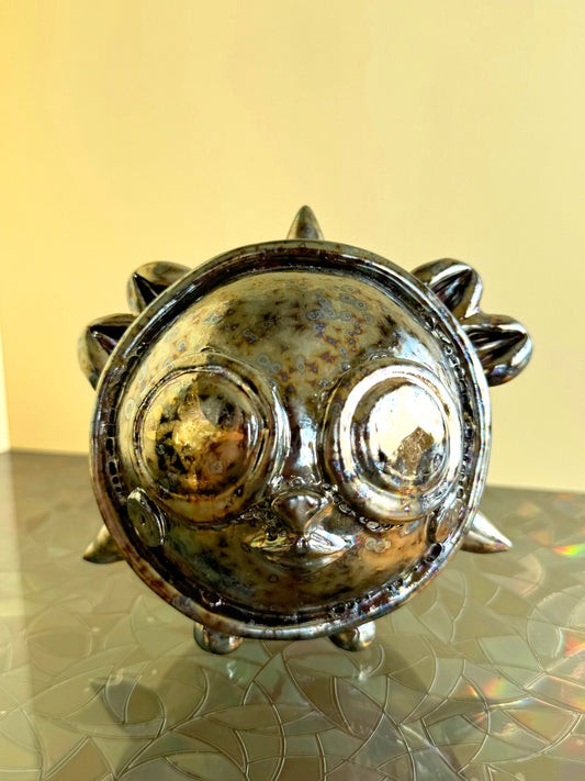 Metallic Sun Monster Sculpture: Gold Starry Eyes