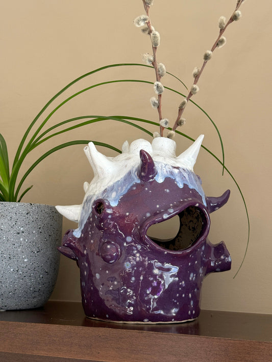 Purple Crystal Handmade Ceramic Monster Vase
