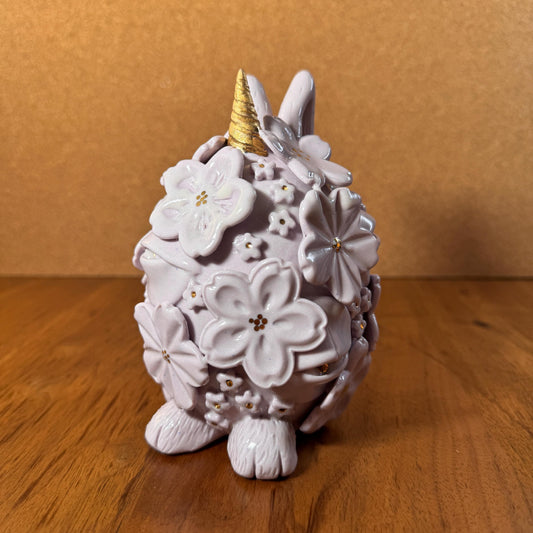 Purple Porcelain Floral Bunny Vase with Real Gold